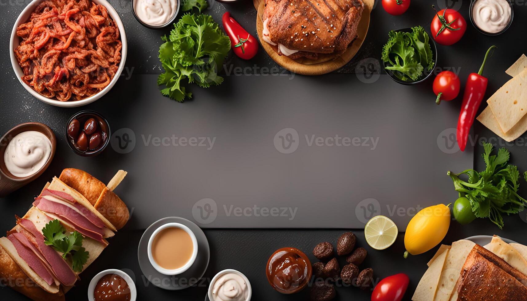 Food Ingredients Sandwich, Pulled Pork, Cheese, Dip, Vegetables photo