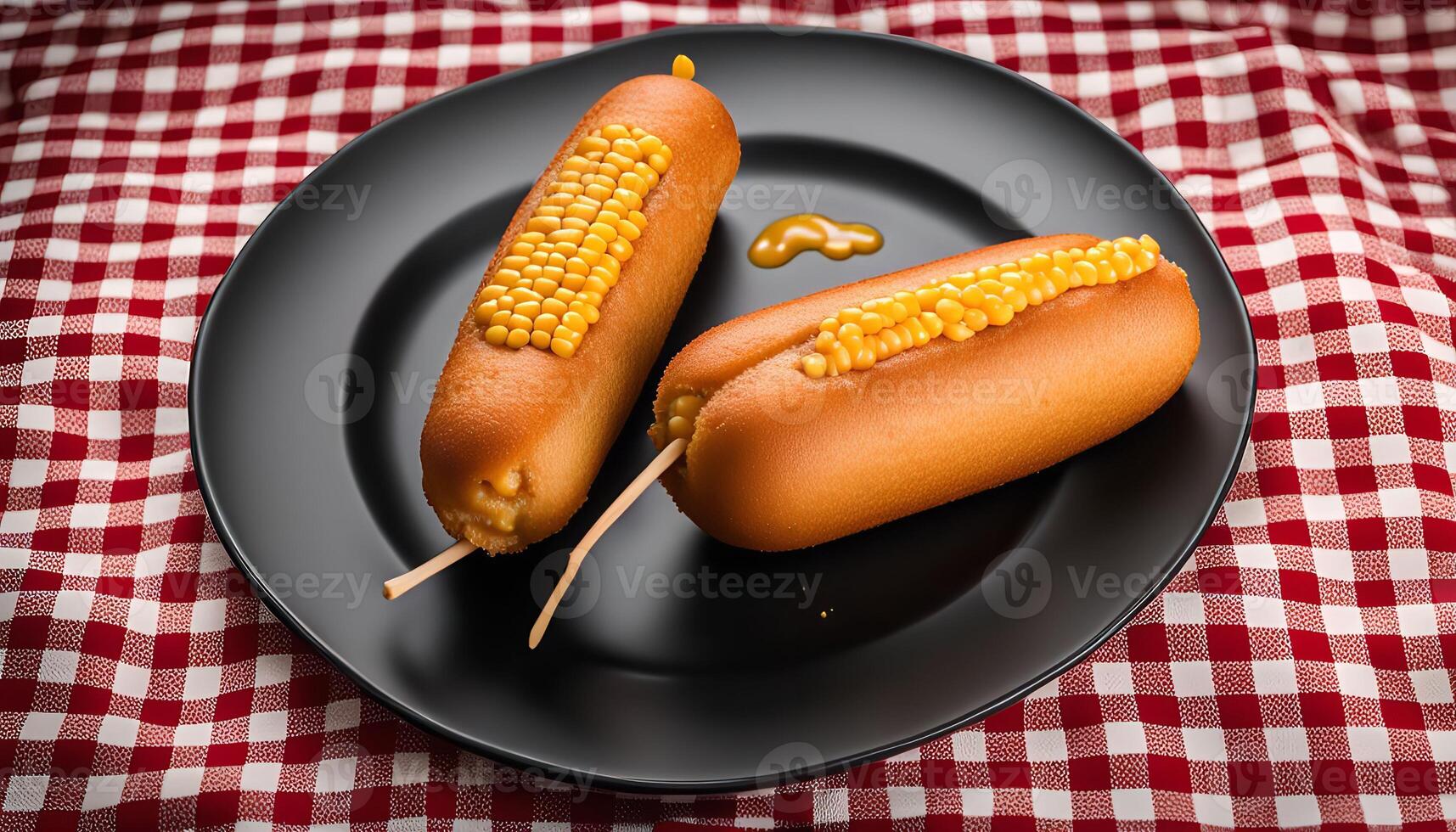 Two Corn Dogs on a Black Plate photo