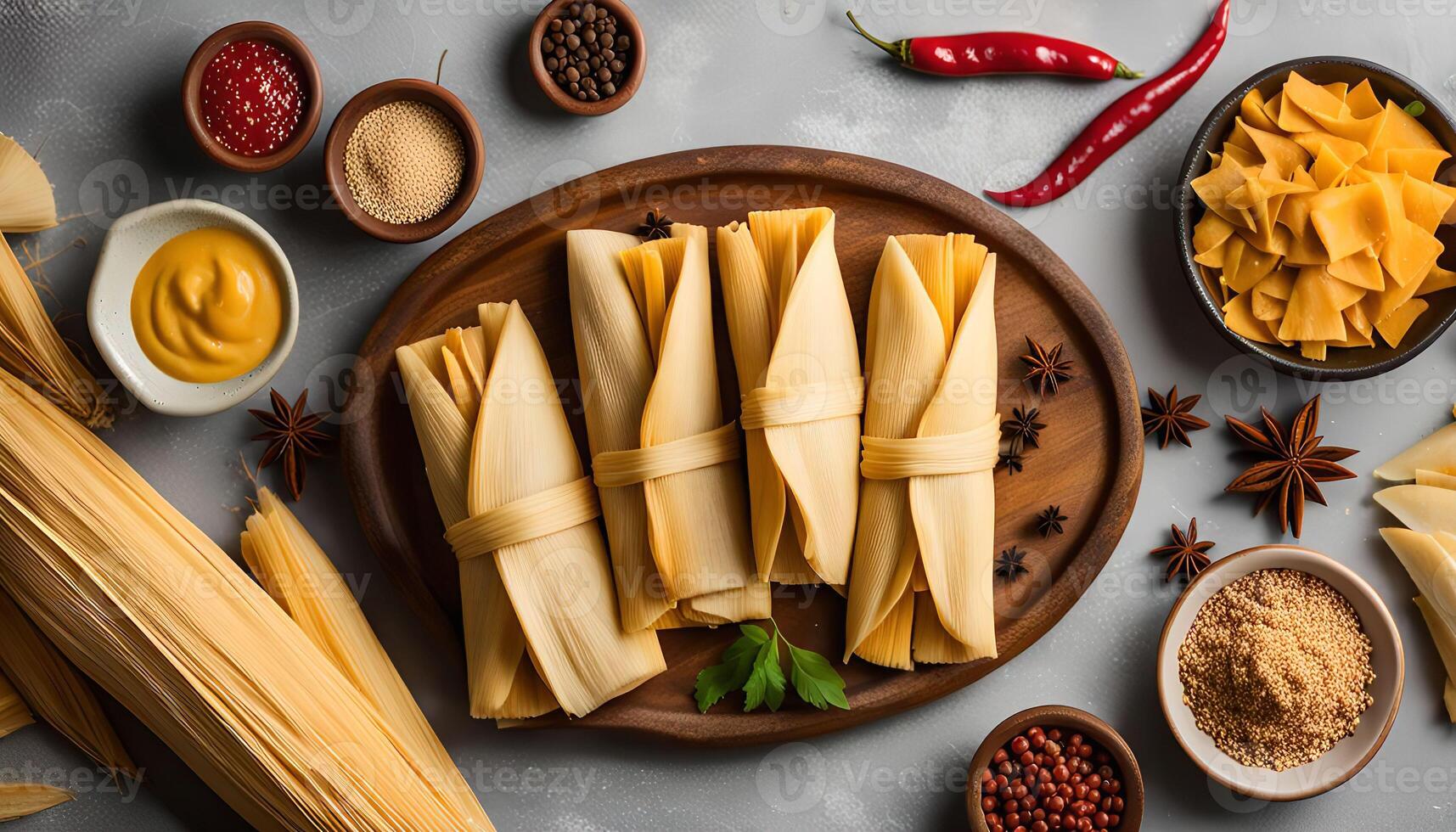 Tamales on a Wooden Plate photo
