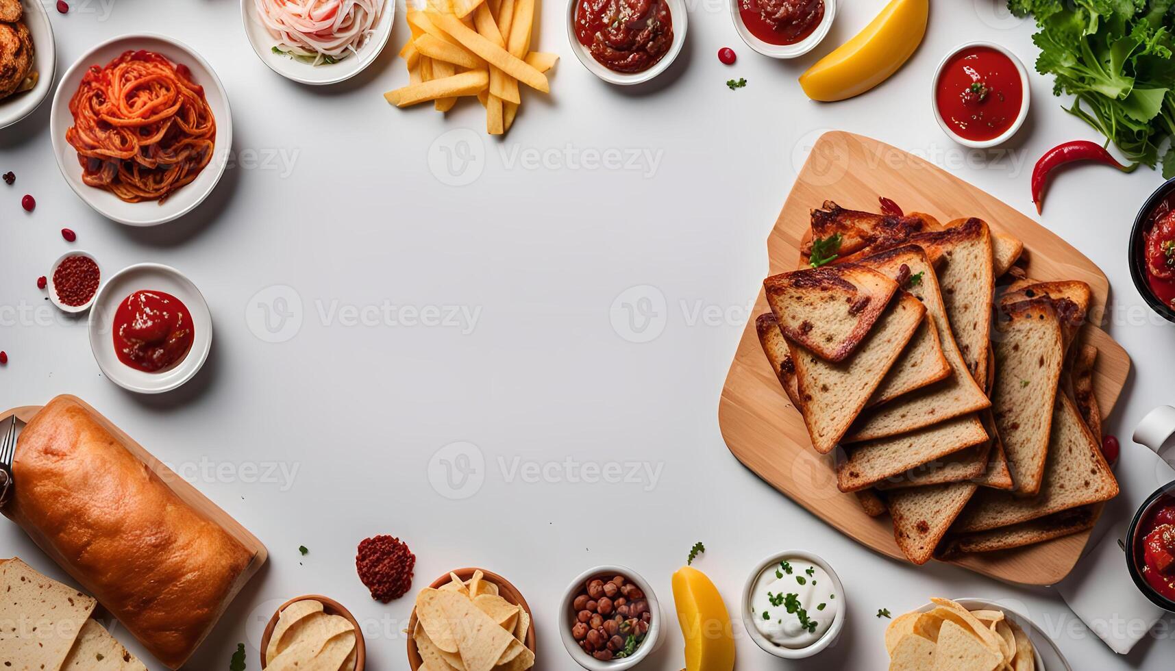 Delicious Food Spread with a Variety of Appetizers and Snacks photo