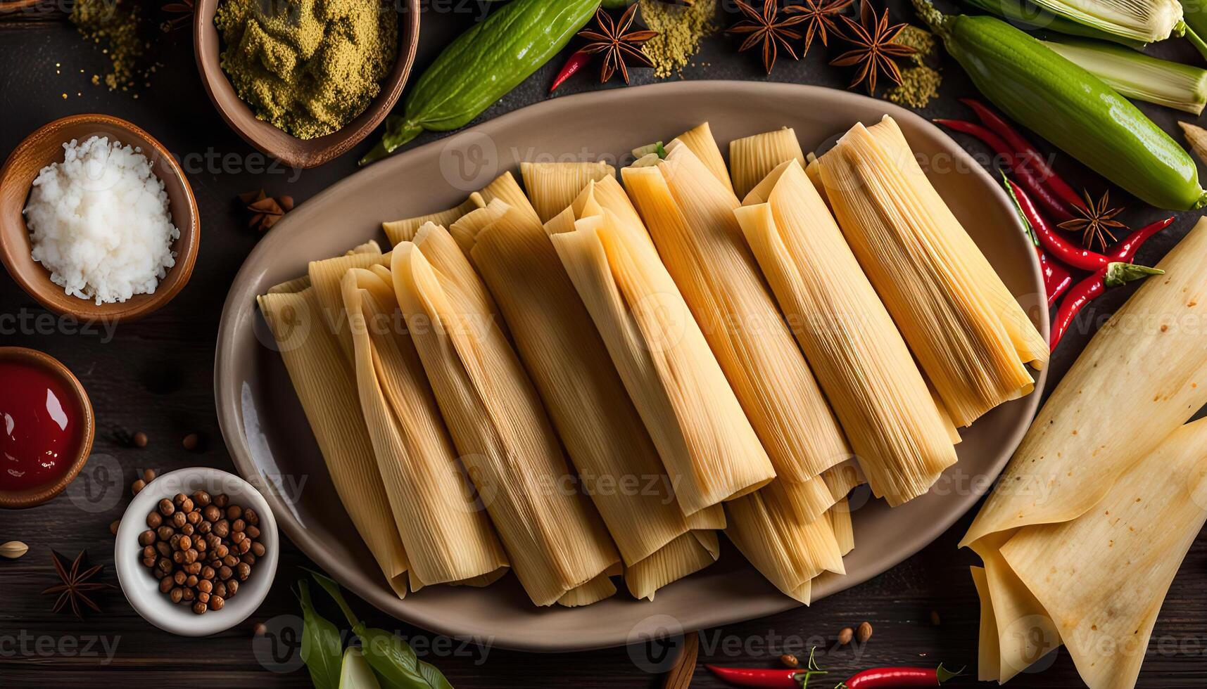 Tamales on a Plate with Ingredients photo