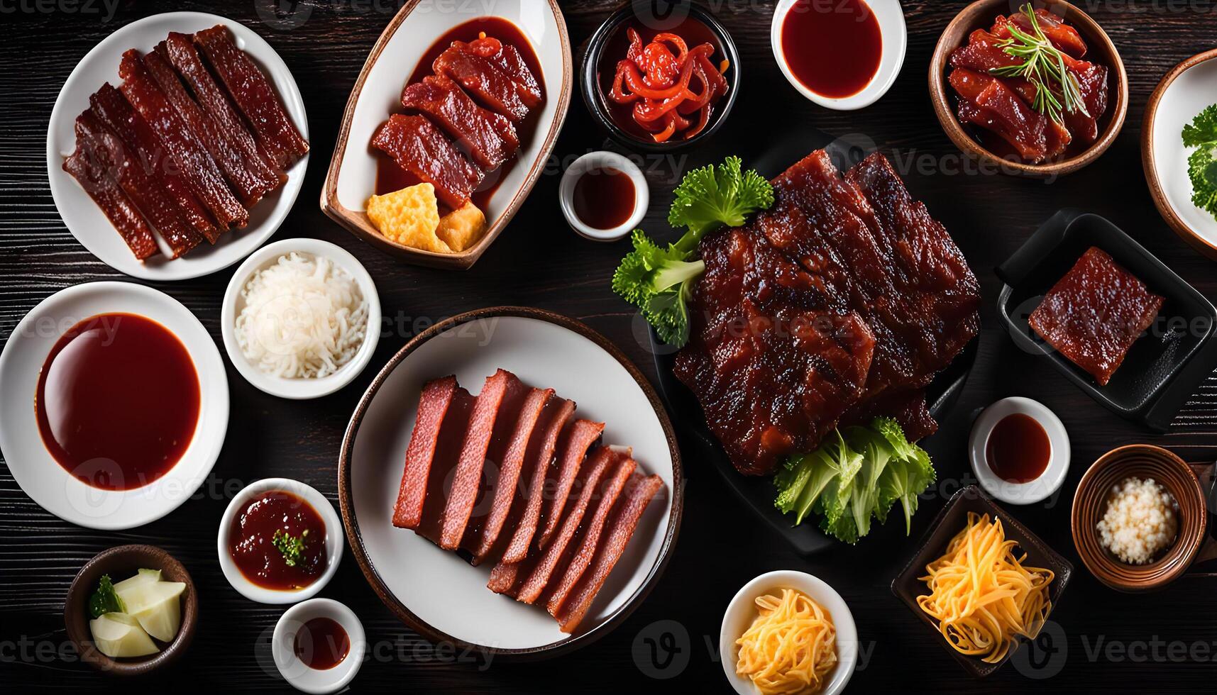 Korean BBQ Feast A Delicious Spread of Meats and Sides photo