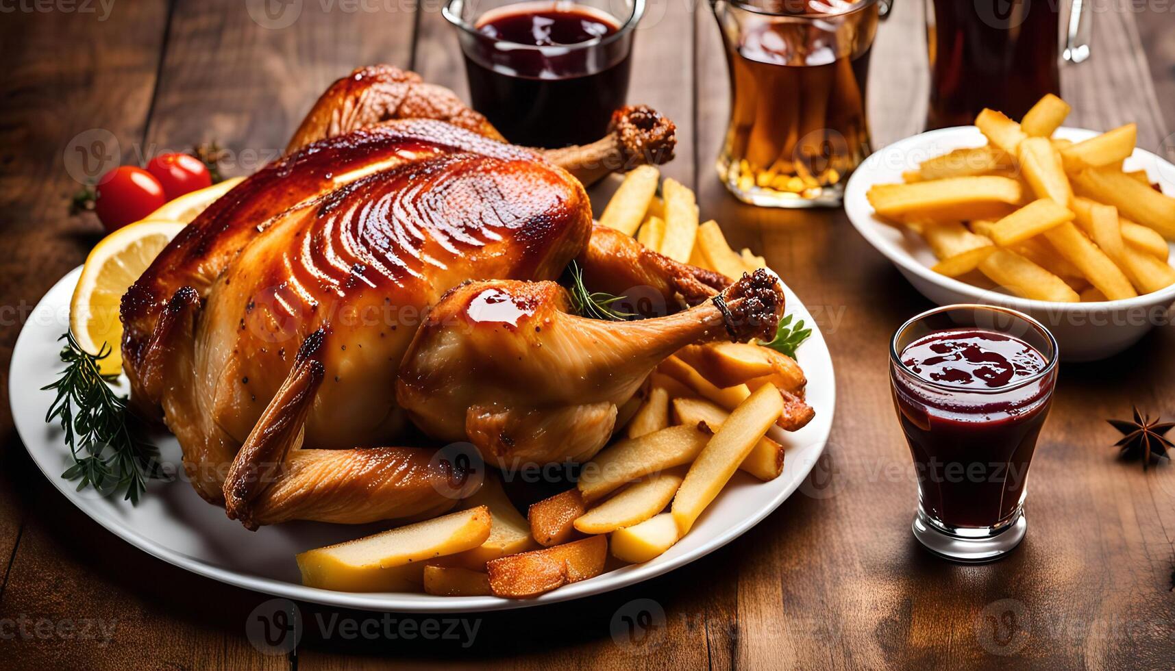 Roasted Chicken with Fries and Sauce photo