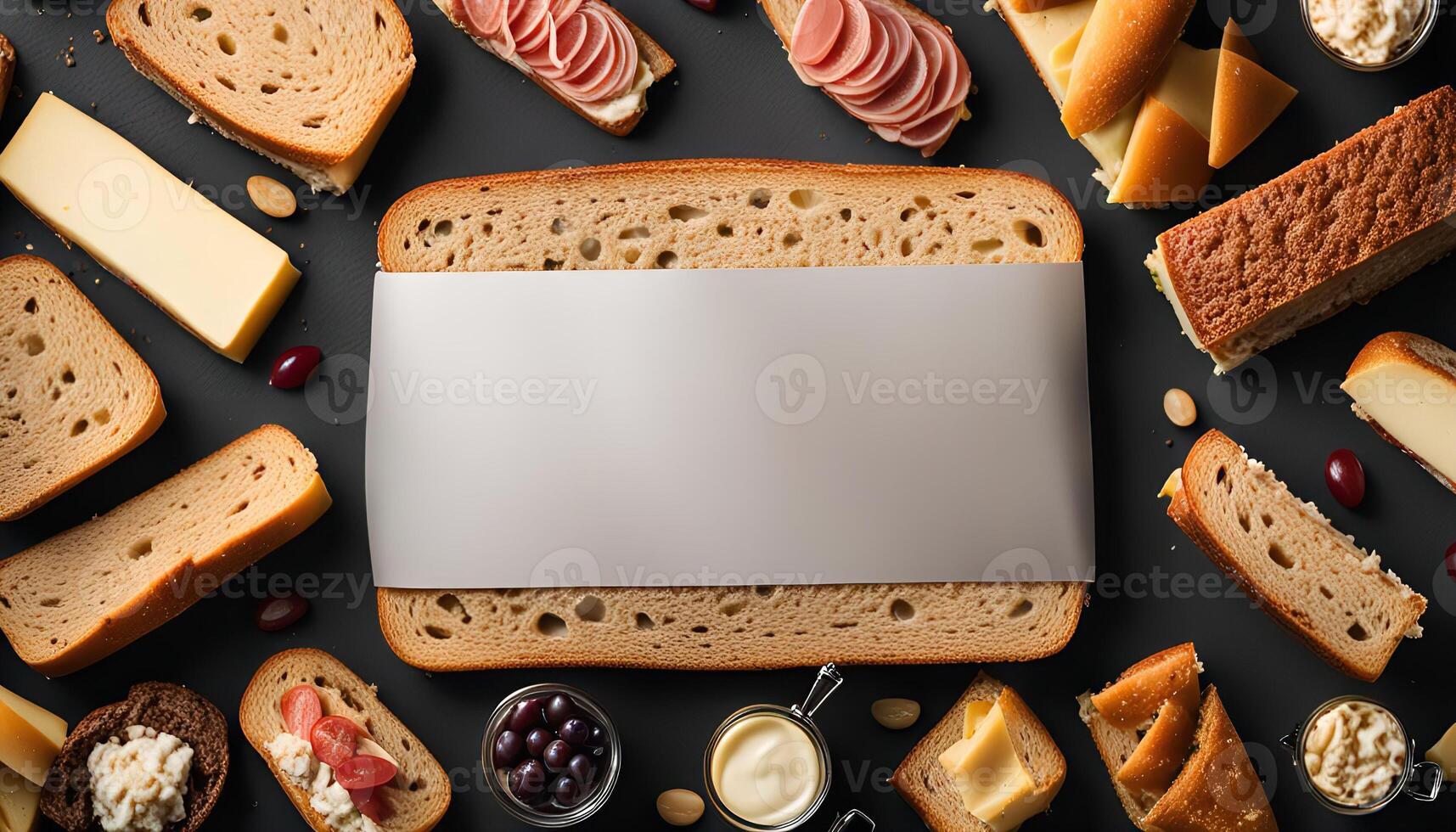 Delicious Sandwich with White Paper on Black Table photo