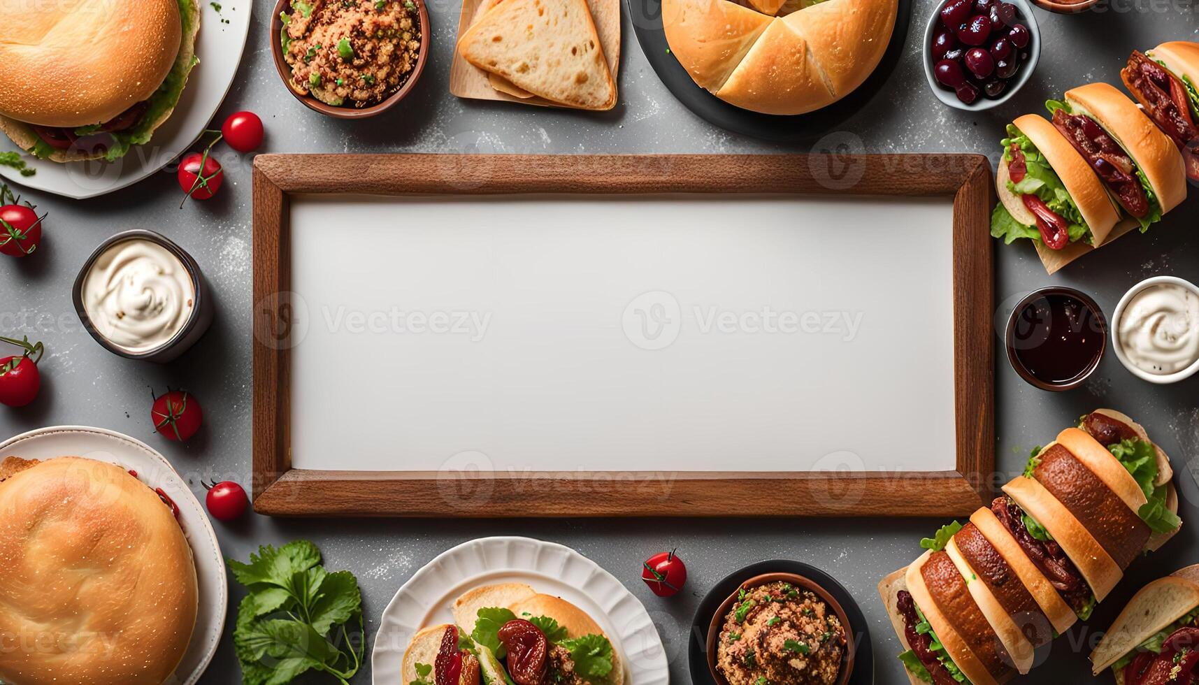 Delicious Sandwiches on a Grey Background with a White Frame photo