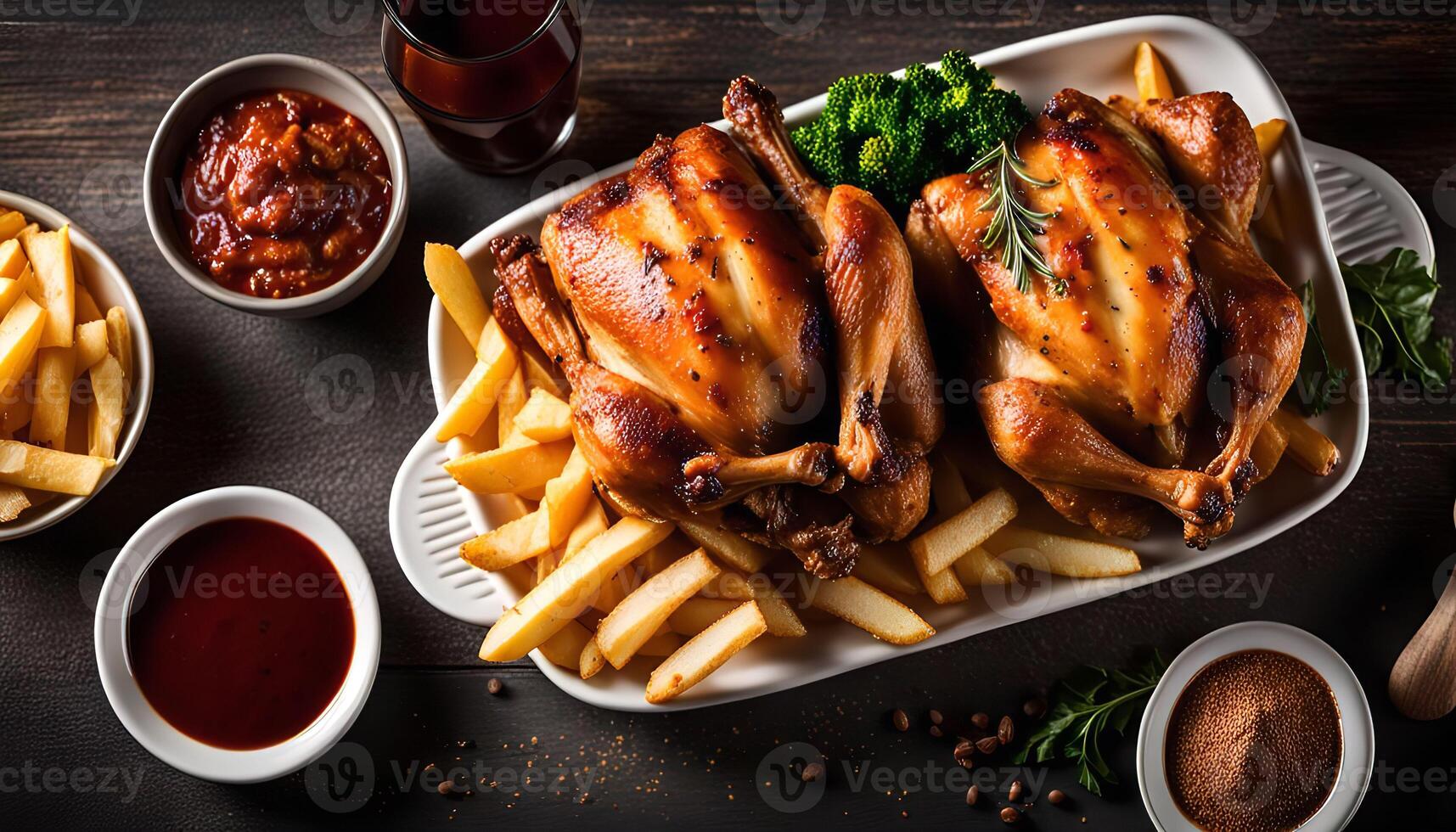 Roasted Chicken with Crispy Fries and Sauce photo
