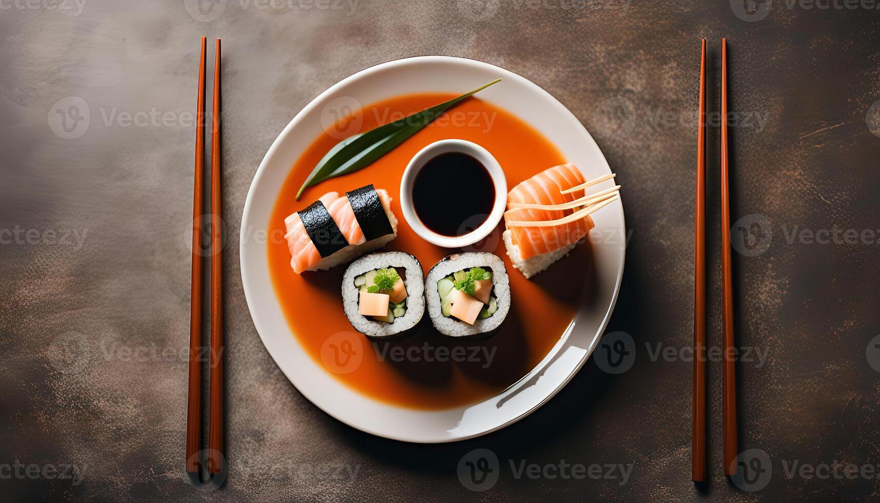 Delicious Sushi Platter with Soy Sauce photo