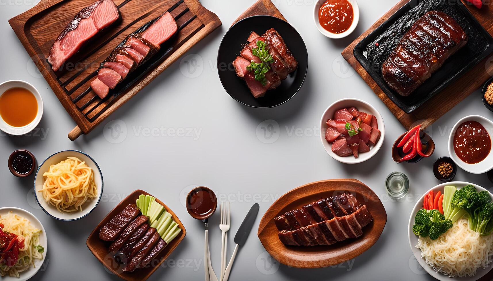 Gourmet Meal with Steaks and Side Dishes photo