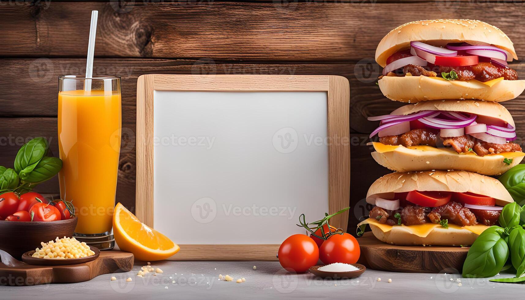 Delicious Burgers with a Blank Slate for Your Message photo