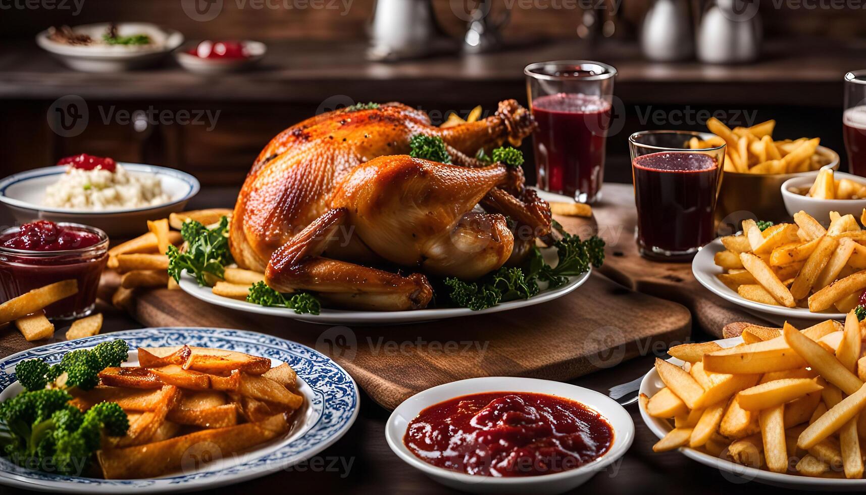 Roasted Chicken with Fries and Sauce photo