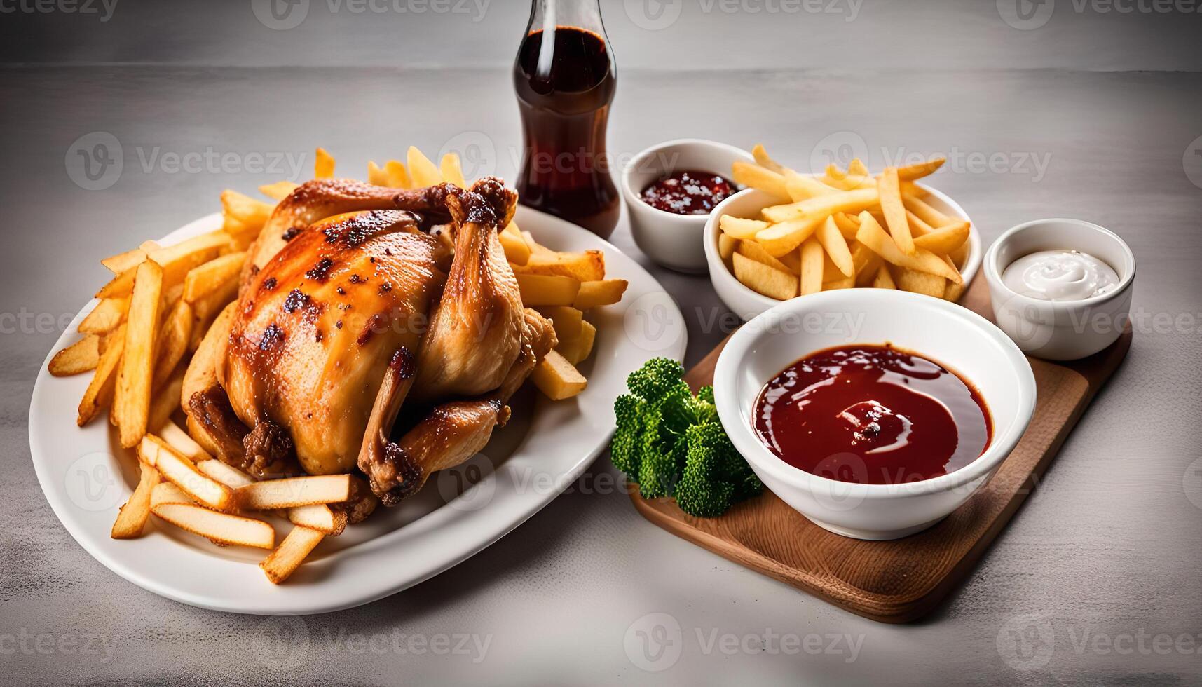 Roasted Chicken with Fries and Dips photo