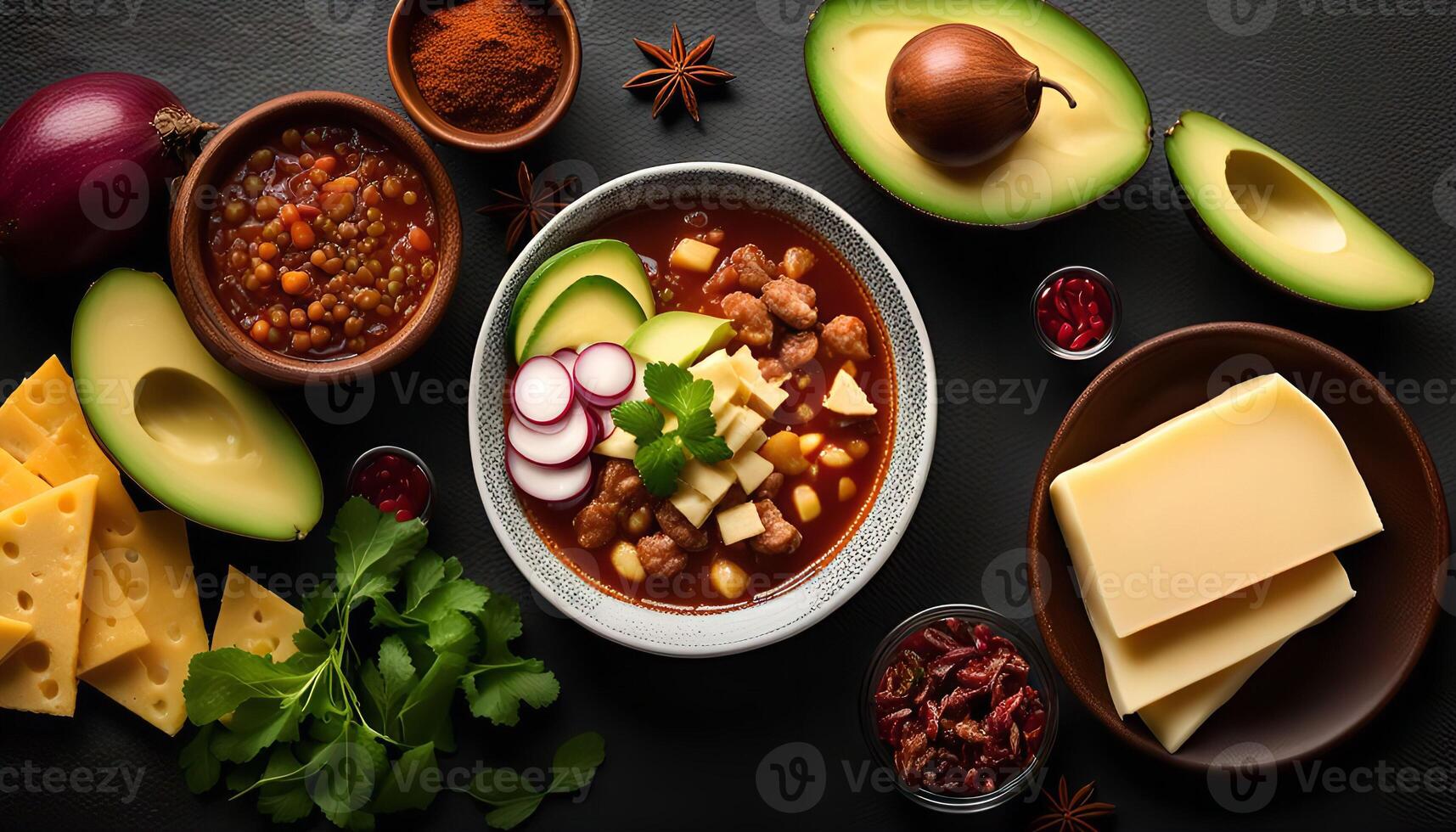 Mexican Chili with Avocado and Cheese photo