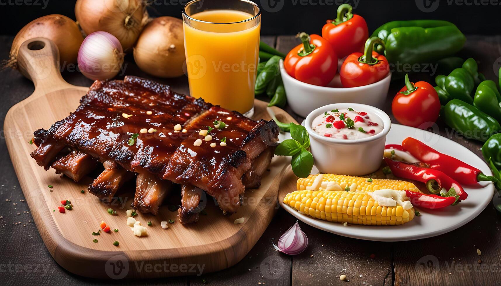 BBQ Ribs and Sides on a Wooden Board photo