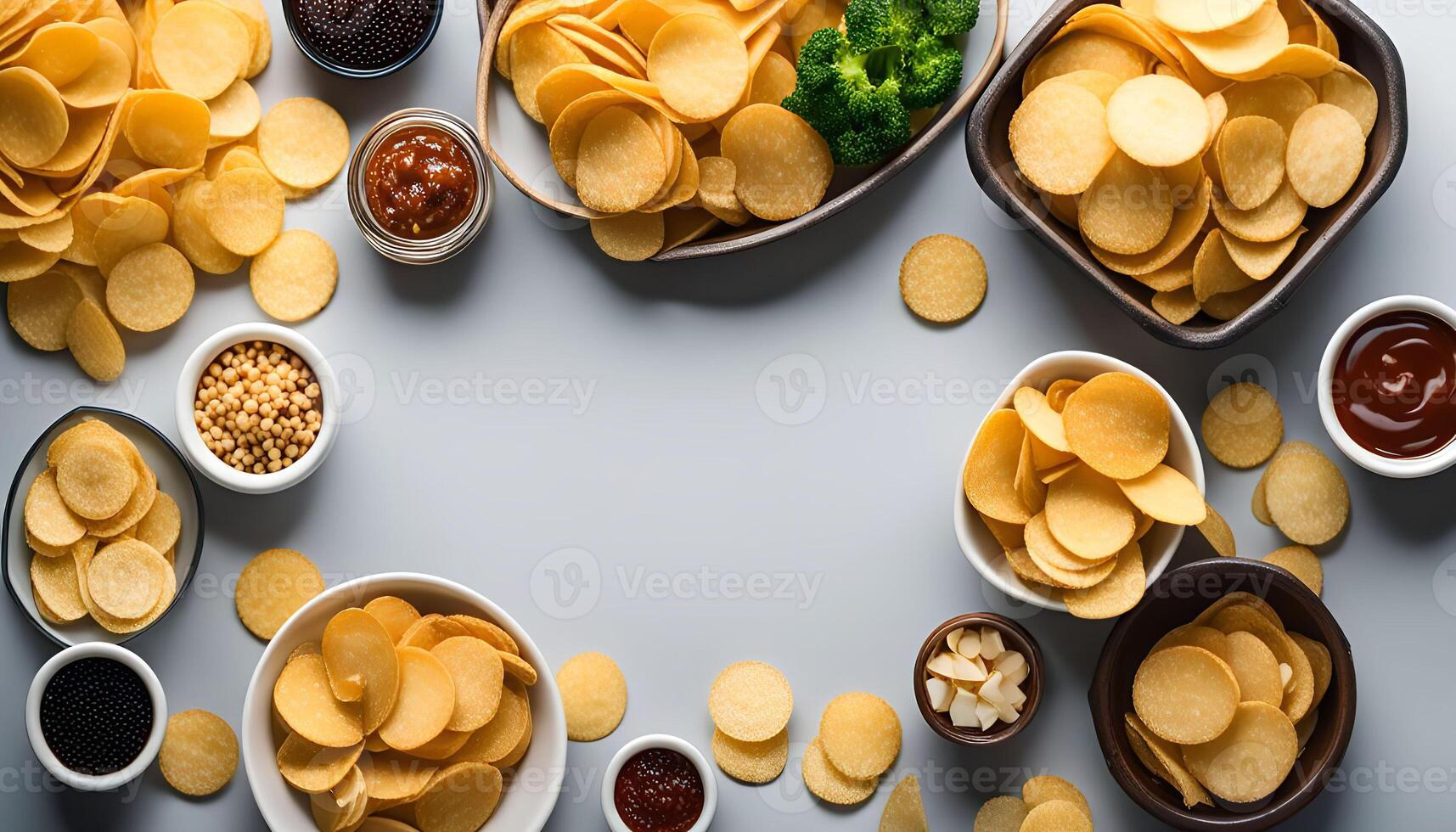 Crispy Round Crackers with Dips and Snacks photo