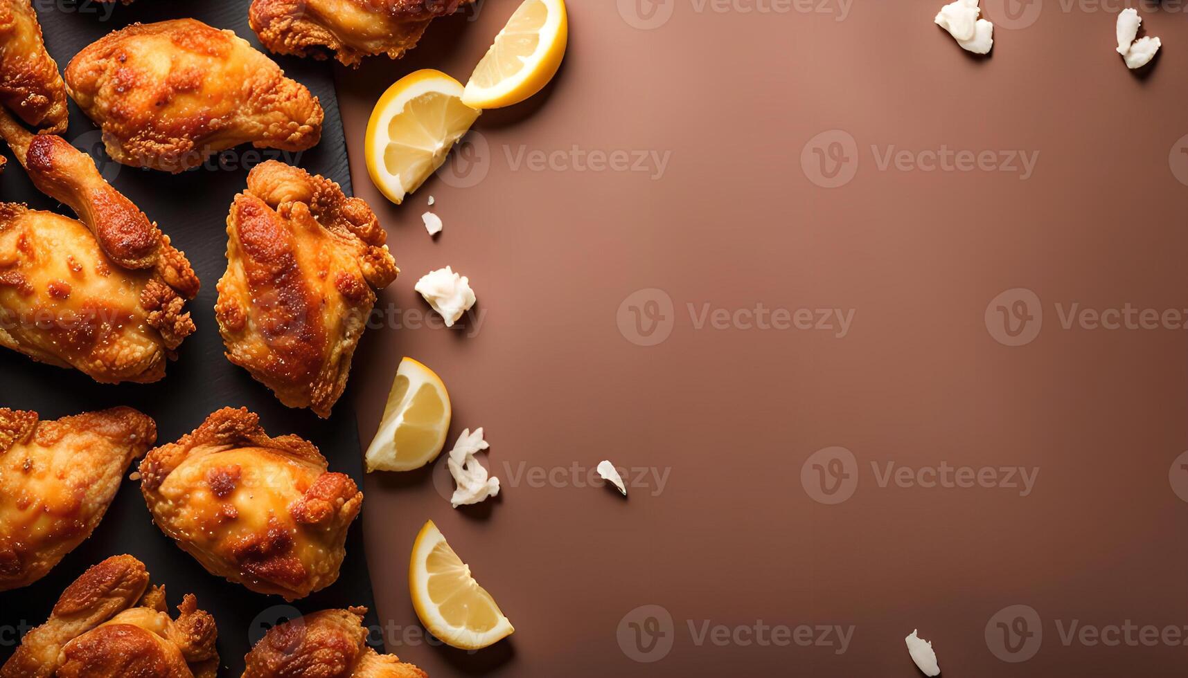 Crispy Fried Chicken with Lemon Wedges photo