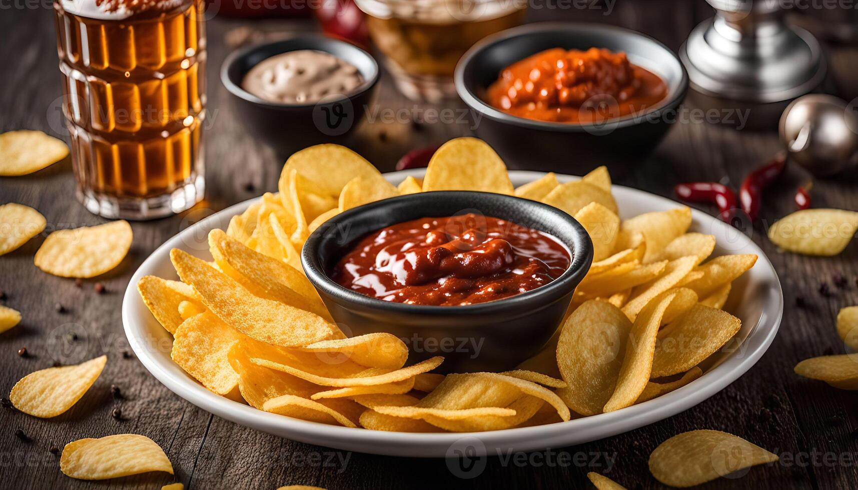 Potato Chips and Red Sauce Dip photo