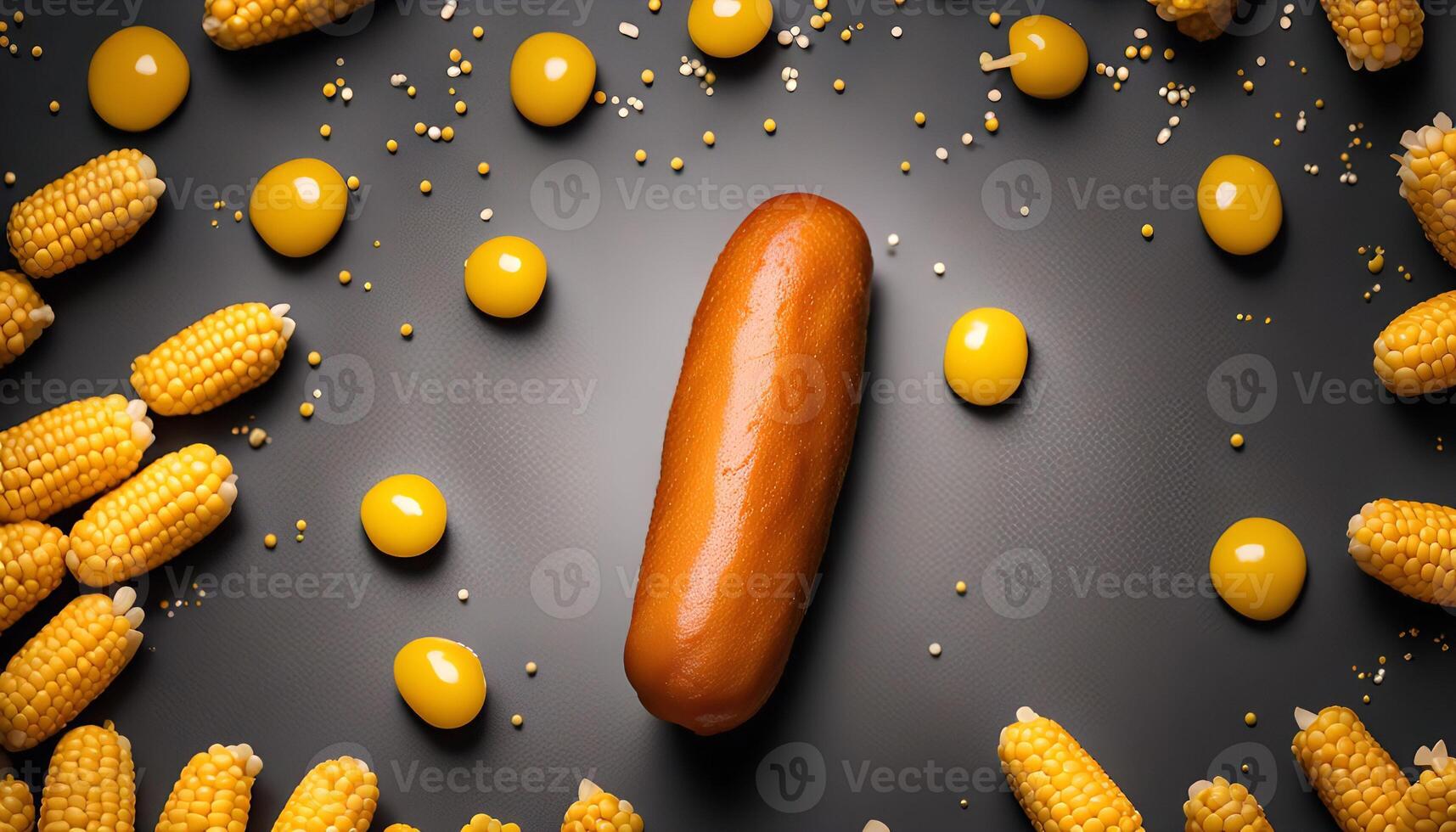 Corn Dog with Yellow Decorations on a Gray Background photo