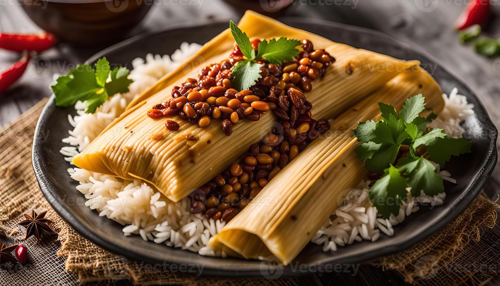 Delicious Tamales with Beans and Rice photo