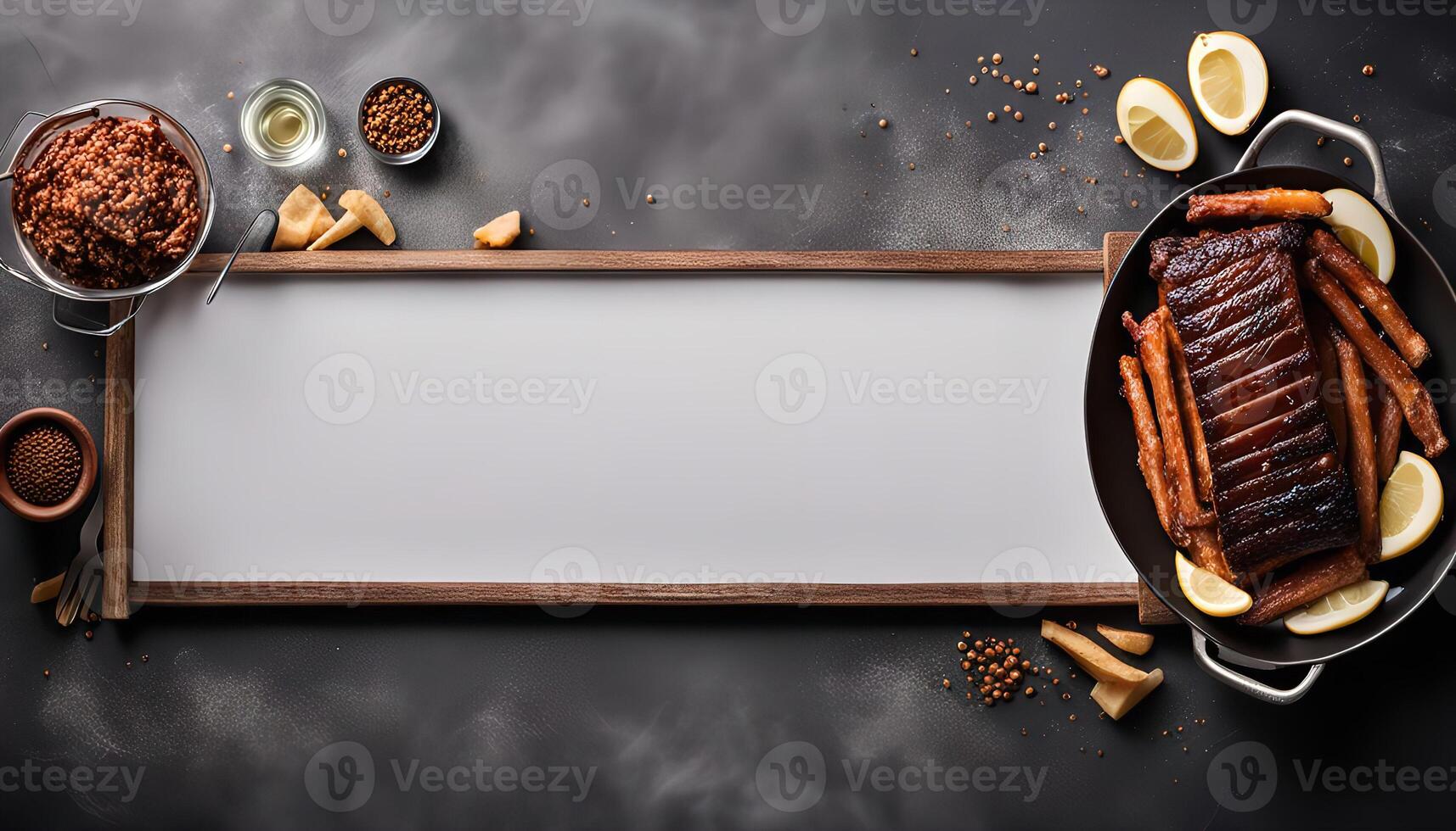 Smoked Salmon and Spices on Black Tabletop with White Frame photo