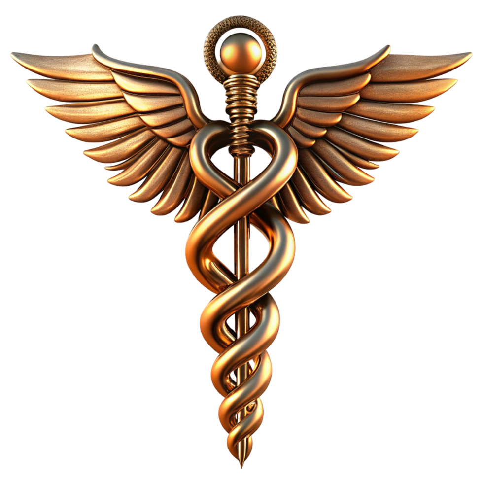 3D Render of the Caduceus Medical Symbol - Bronze png