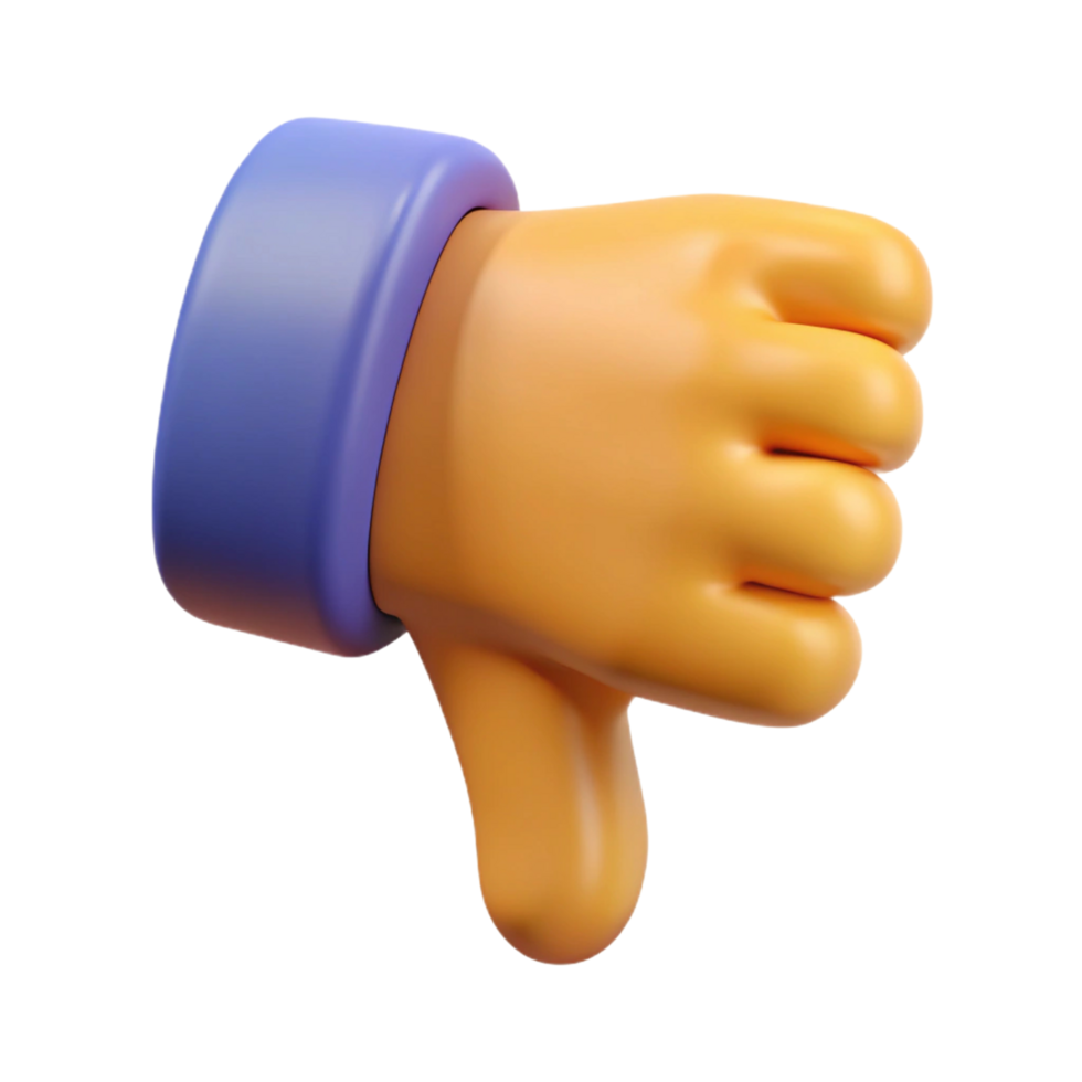 3D Render of a Cartoon Thumbs Down Gesture png