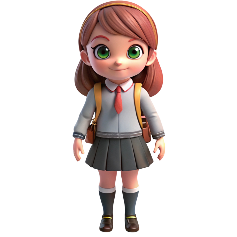 adorable 3d rendre de une écolière dans uniforme png