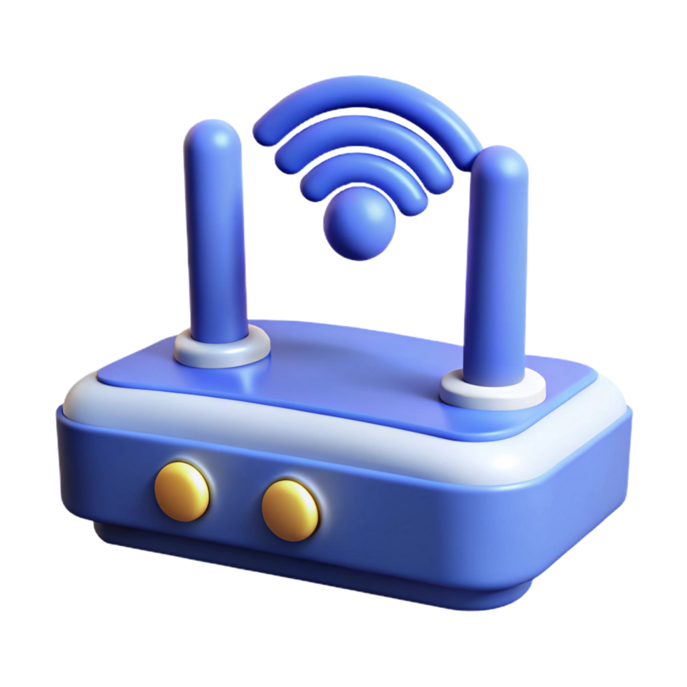 3D Render of a Cute Blue Wifi Router with signal png