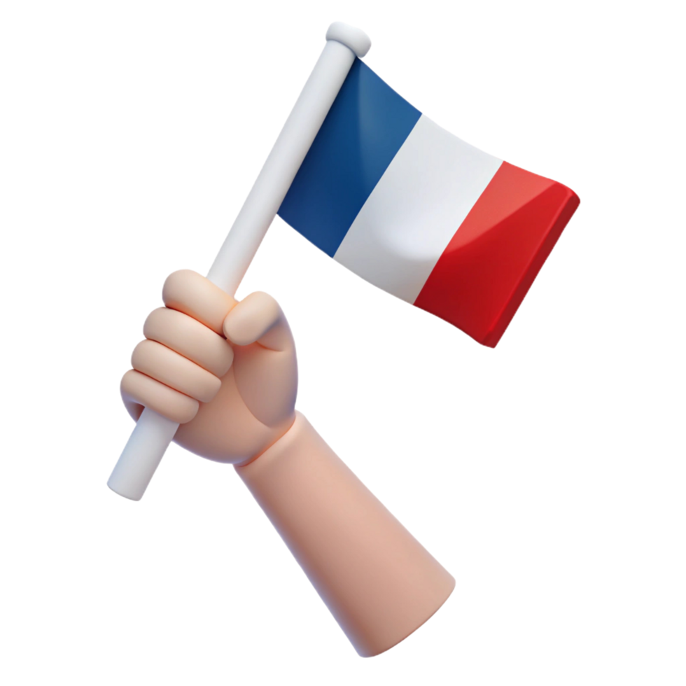 3D Render of a Hand Holding a French Flag png