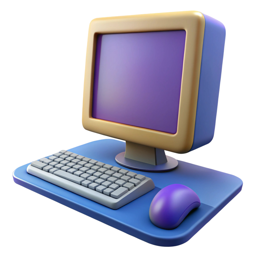 Cartoon 3D Render of a Retro Desktop Computer png