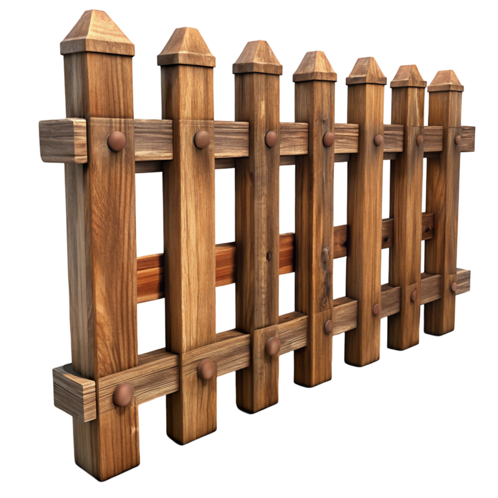 Rustic Wooden Fence Section - 3D Render png
