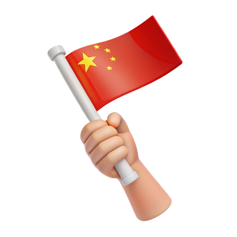 3D Render of a Hand Holding a Chinese Flag png