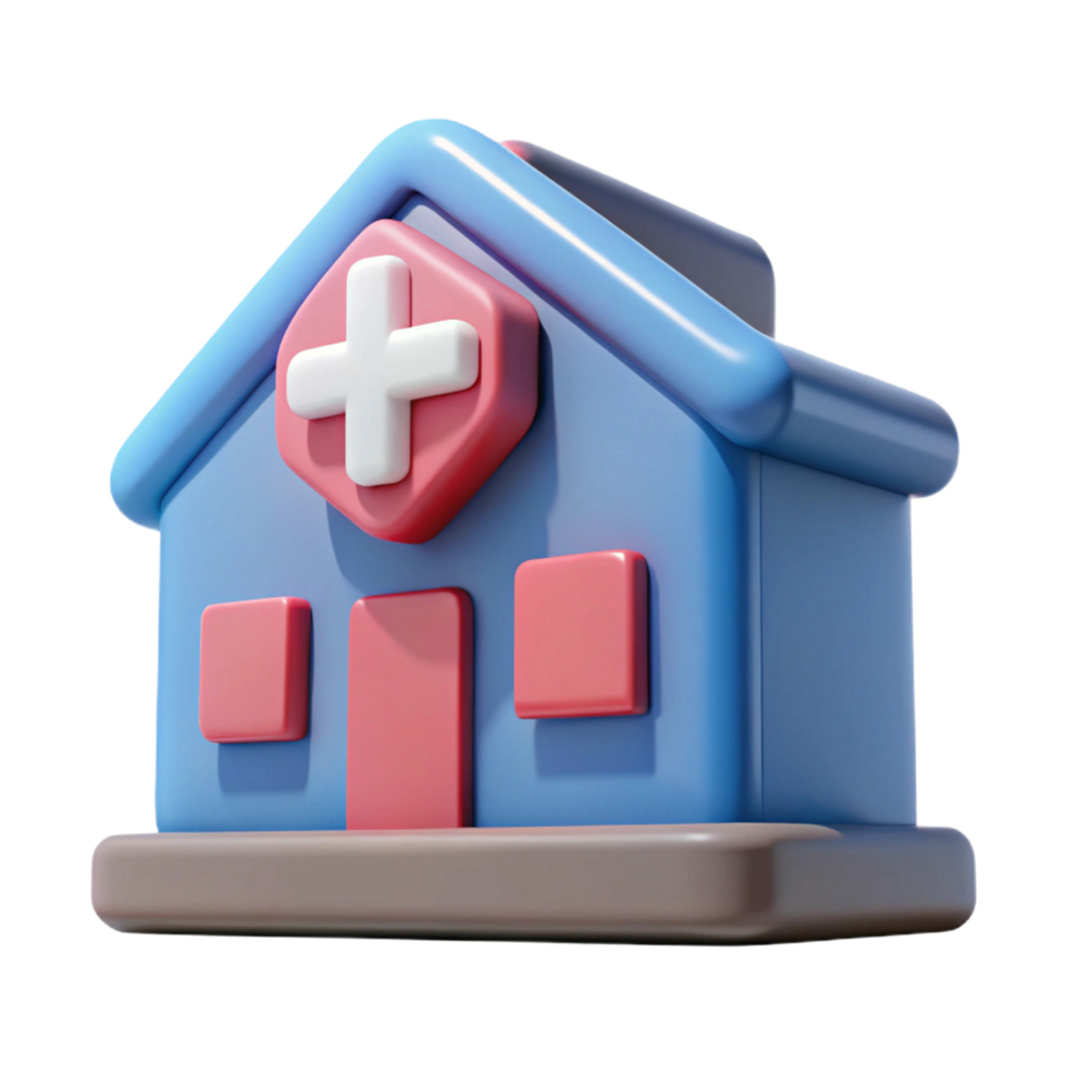 3D Render of a Cute Cartoon Hospital Building Icon png