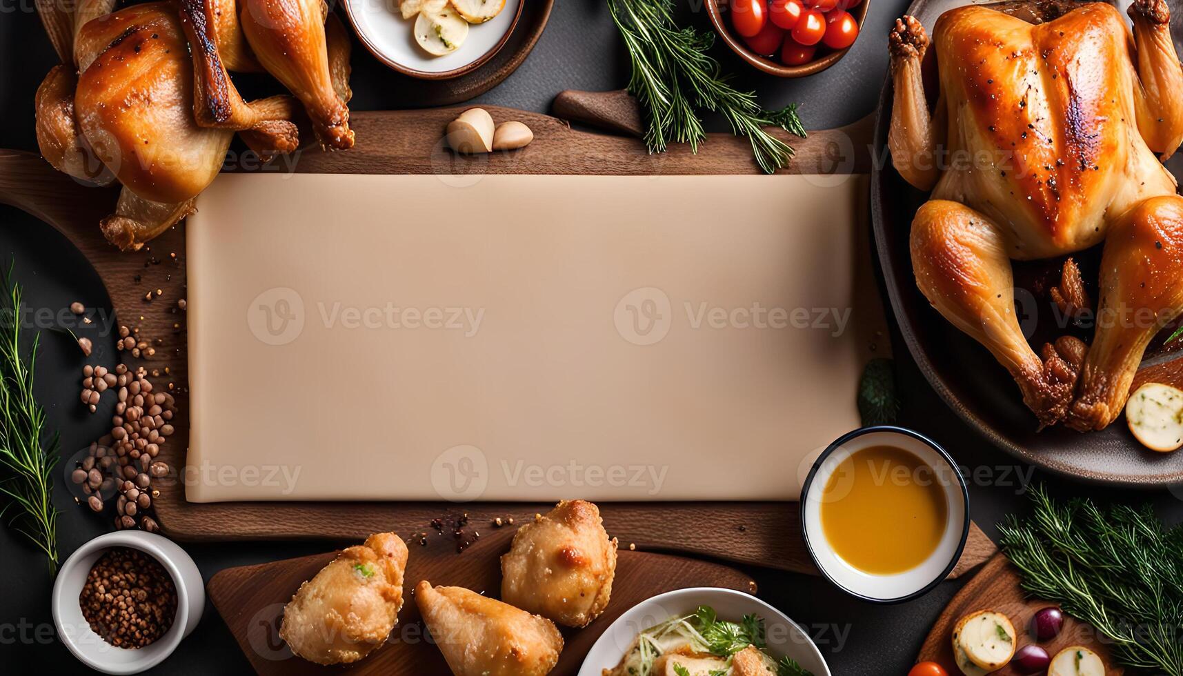 Roasted Chicken Feast with Empty Space for Text photo