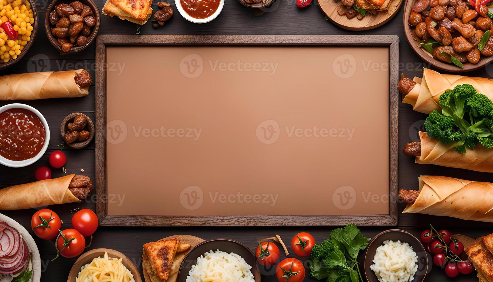 Delicious Food Around a Blank Frame photo