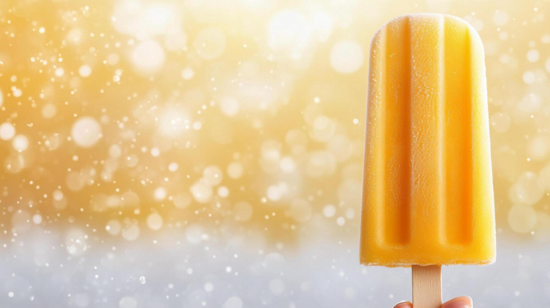 Smiling person enjoying a refreshing yellow popsicle during warm summer day photo