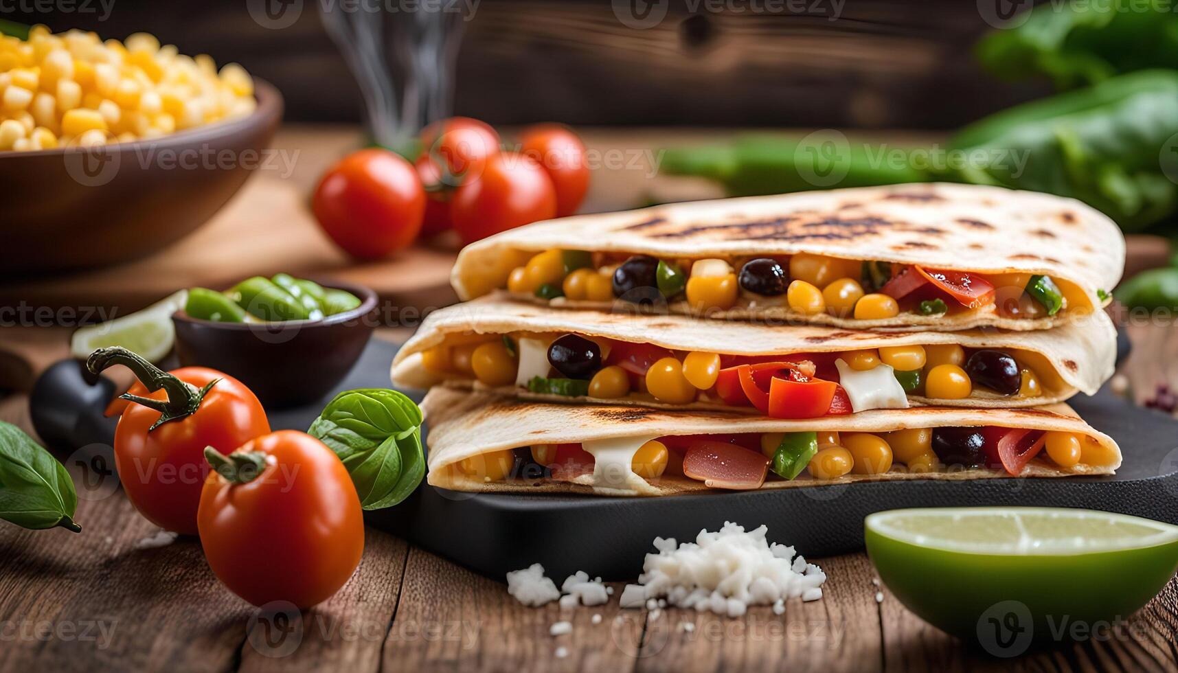 Delicious Quesadillas with Corn, Tomatoes, and Cheese photo