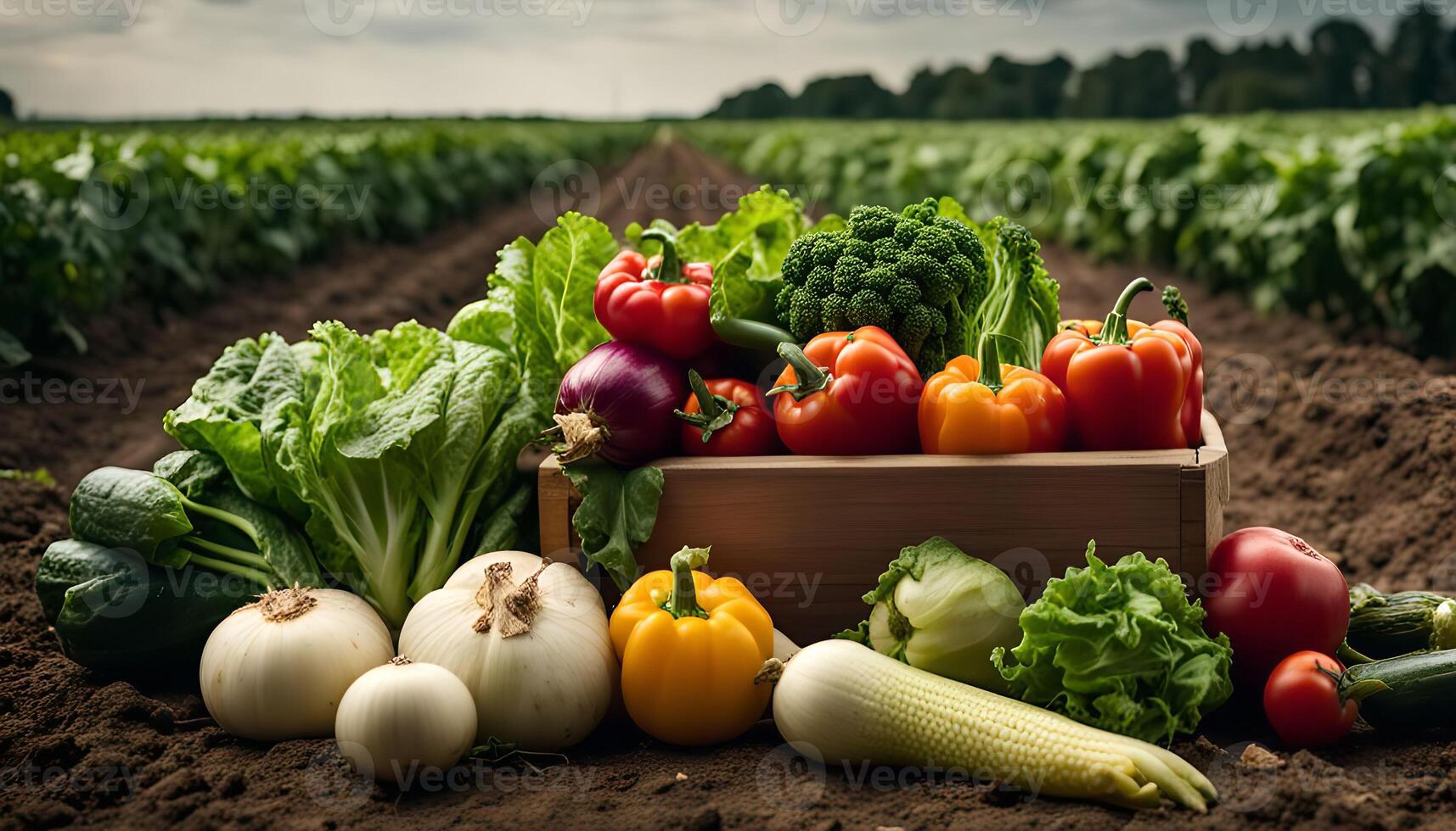 Freshly Harvested Vegetables in a Farm Field photo