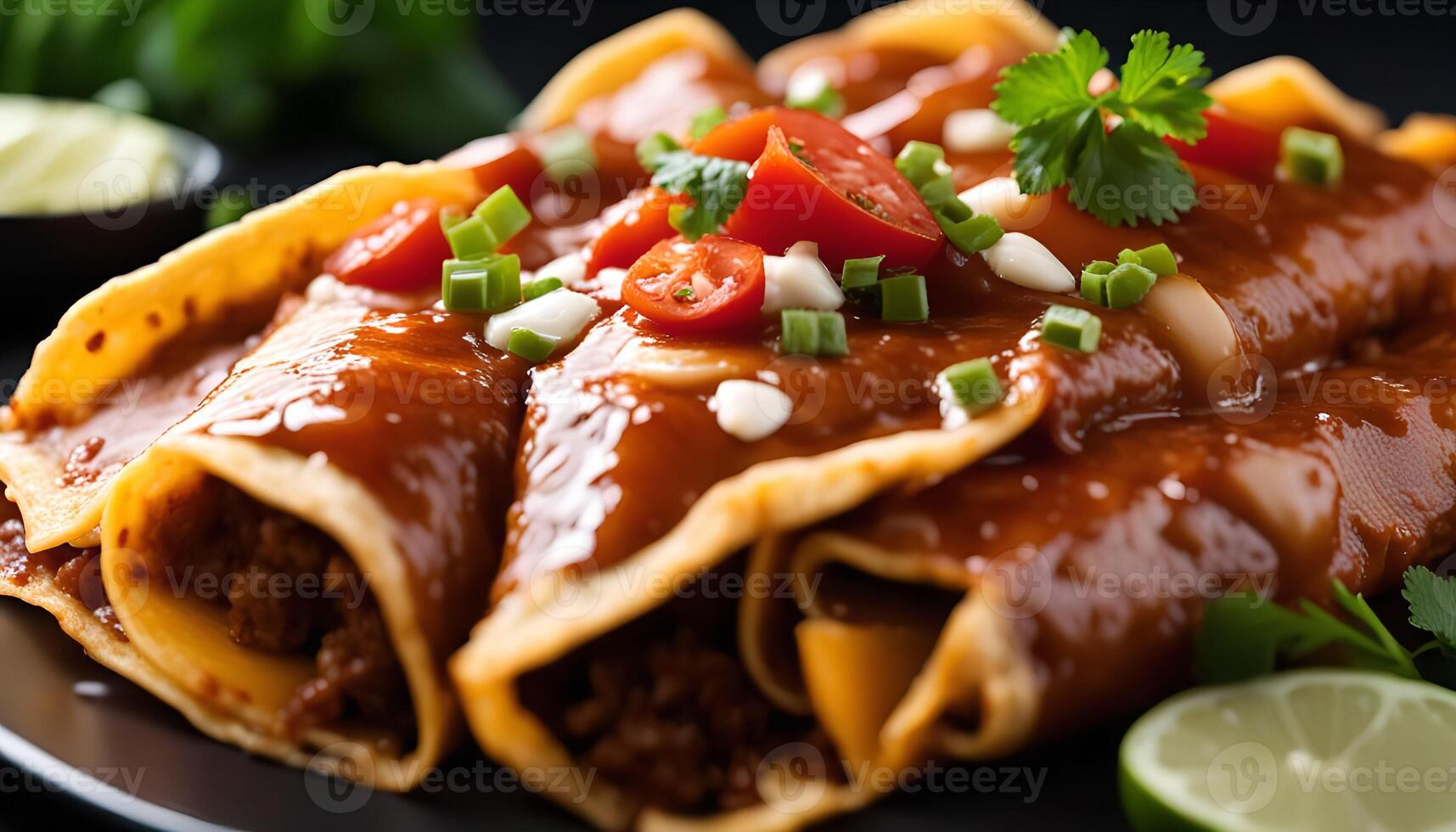 Delicious Beef Enchiladas with Cilantro and Red Sauce photo