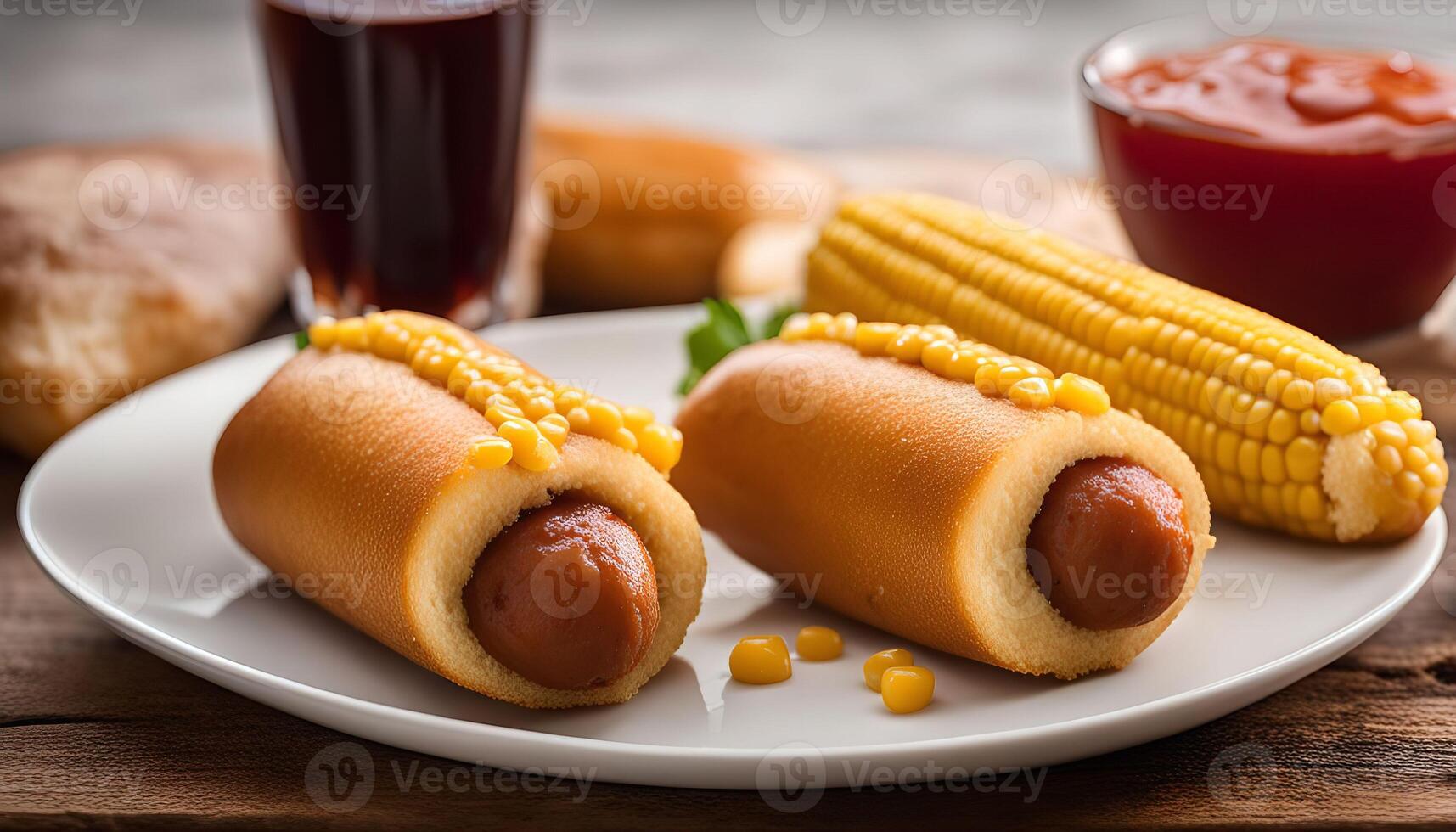 Corn Dog with Mustard and Ketchup photo