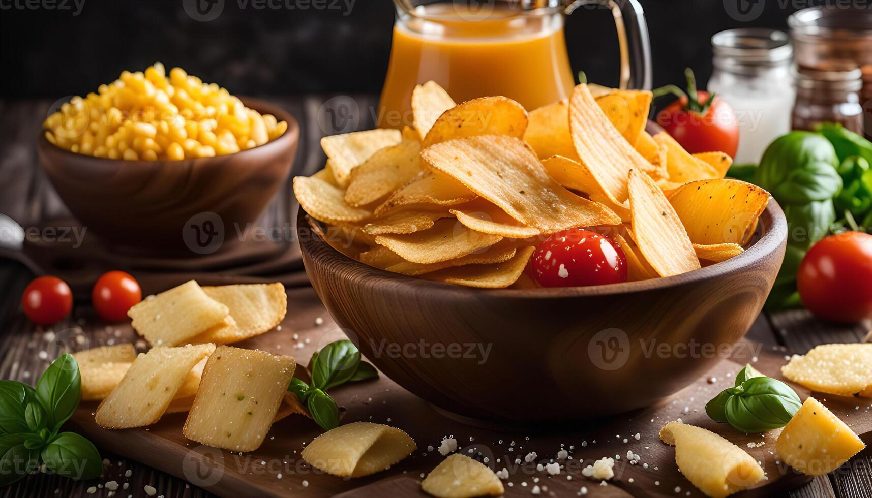Crispy Chips in a Wooden Bowl photo