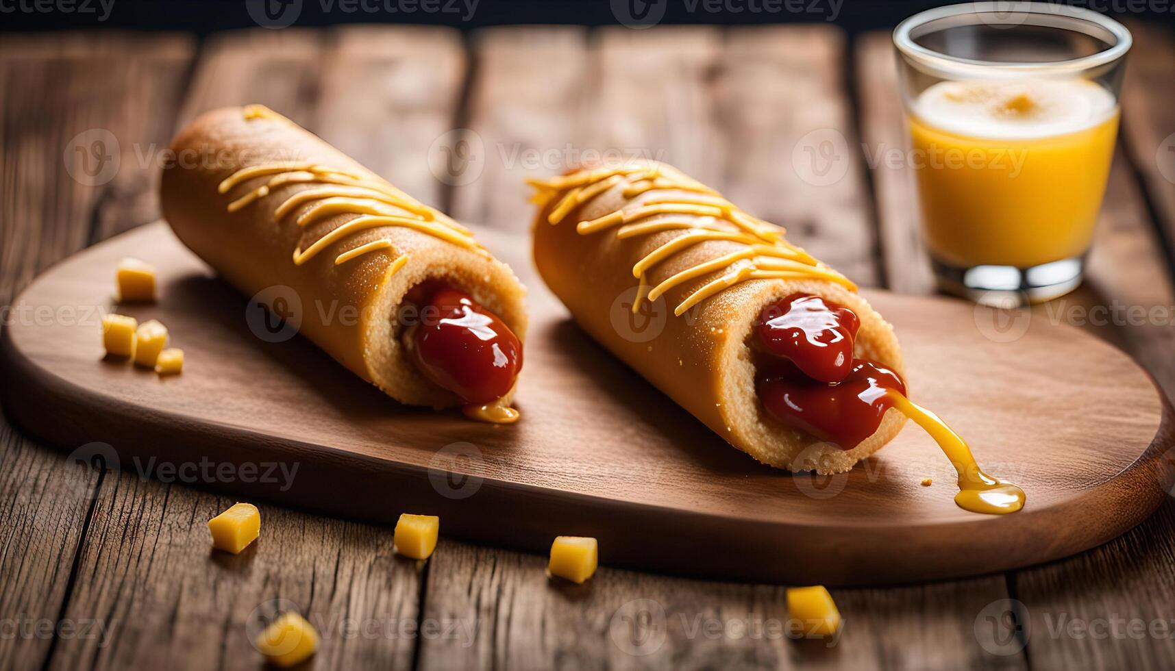 Delicious Corn Dog with Mustard Drizzle photo