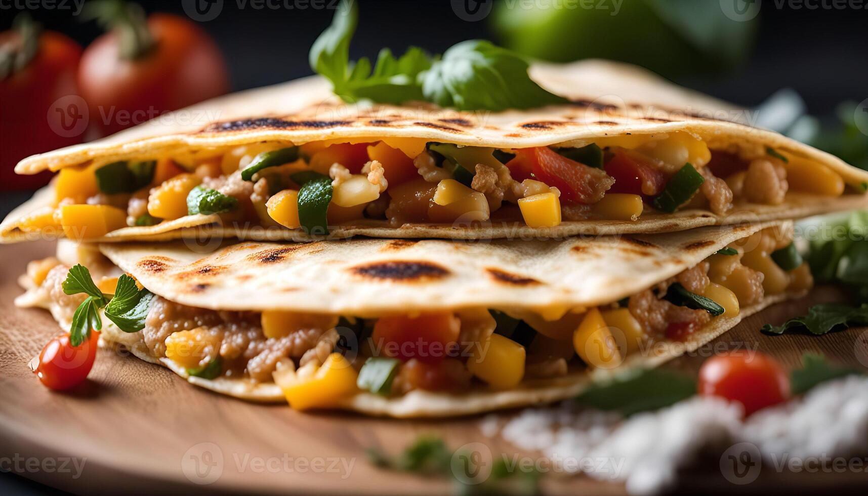 Delicious Quesadillas with Corn, Tomatoes, and Meat Filling photo