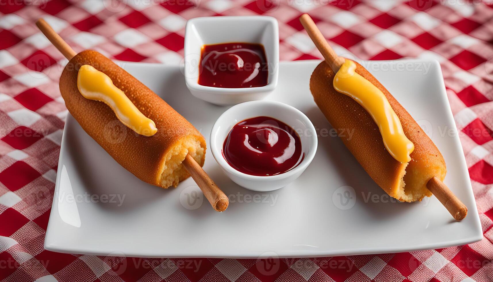 Two Corn Dogs with Ketchup photo