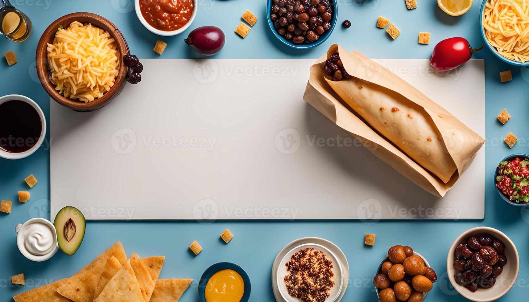 Burrito ingredients on blue background photo