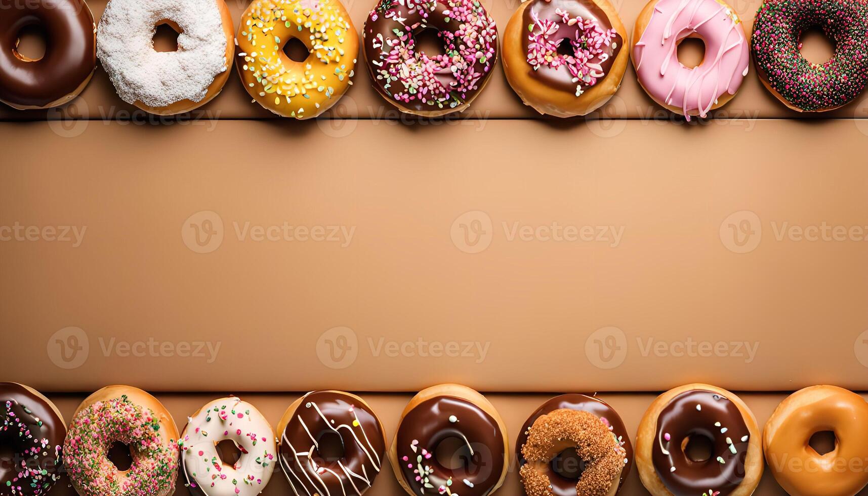 Delicious Donuts on a Brown Background photo