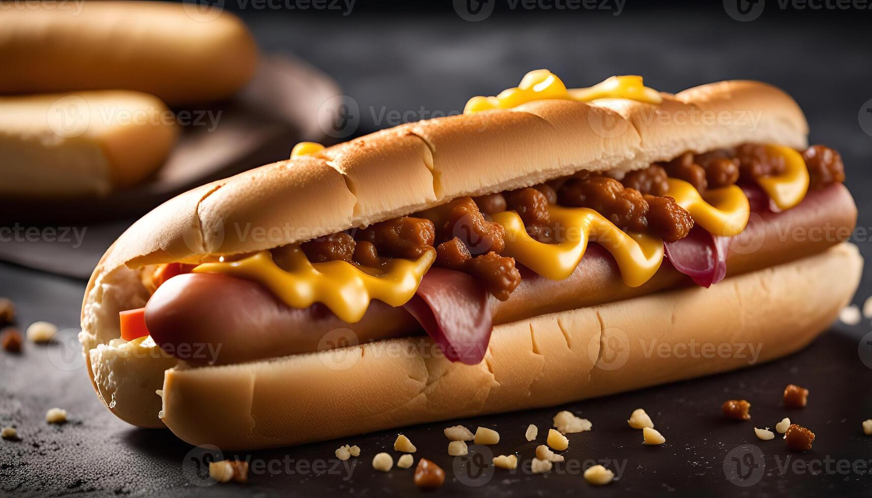 Close-up of a Chili Cheese Hot Dog photo