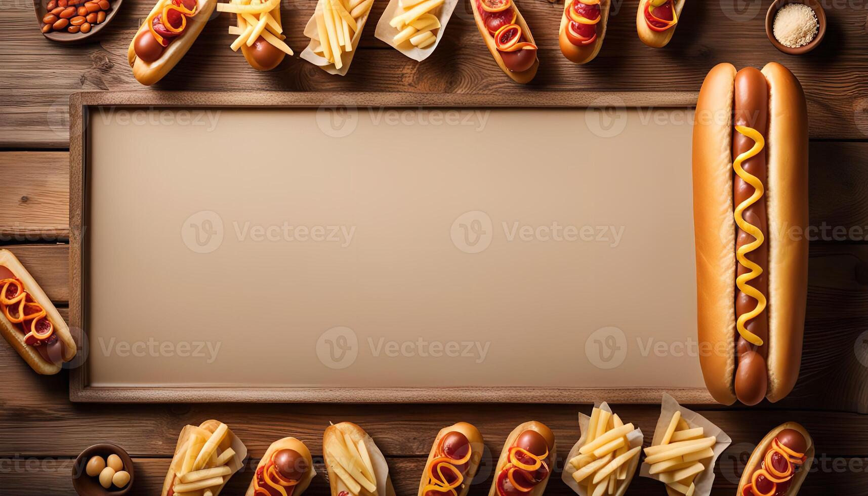 Hot Dog Feast with Blank Sign photo