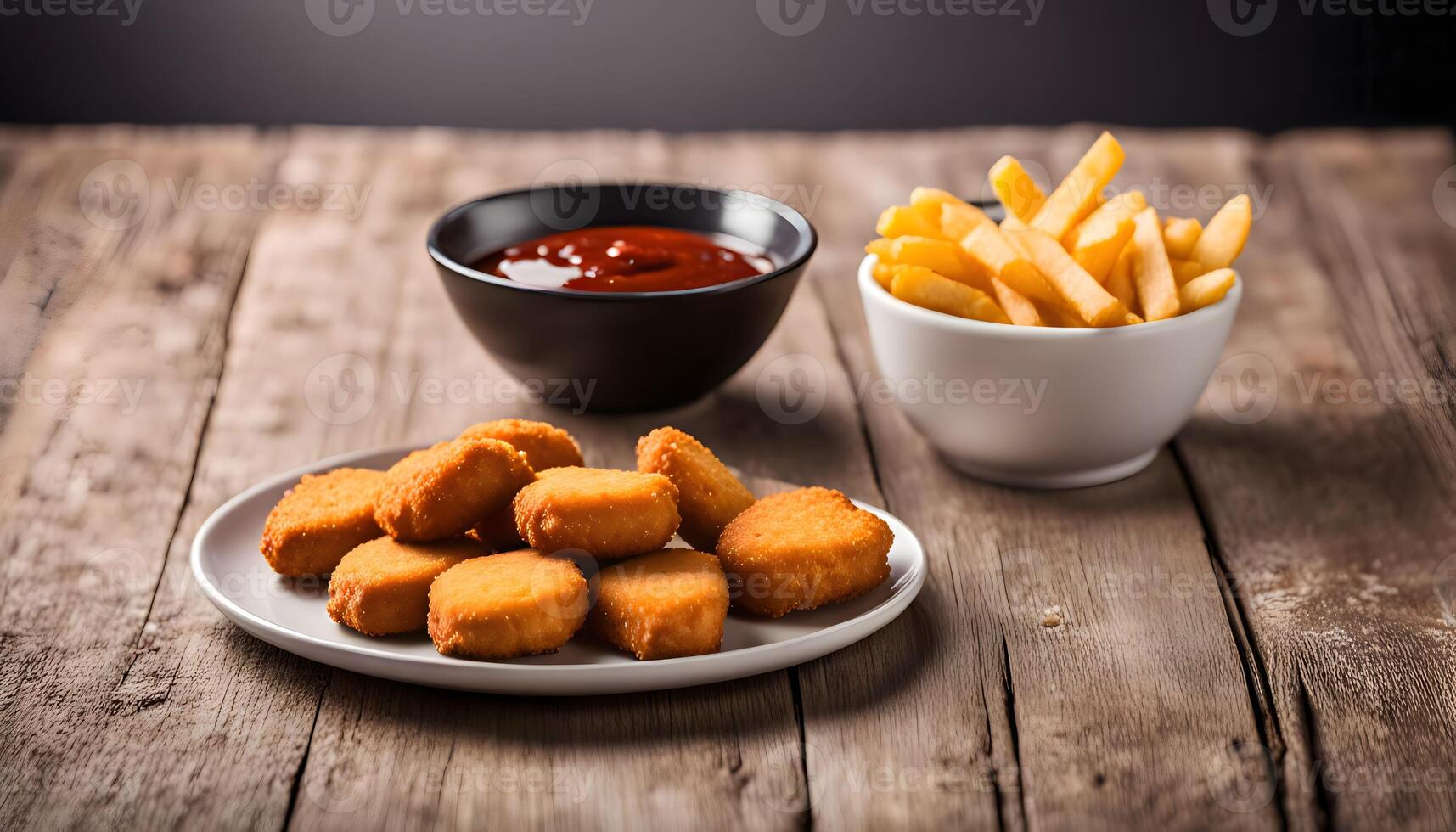 Chicken Nuggets and French Fries with Ketchup photo