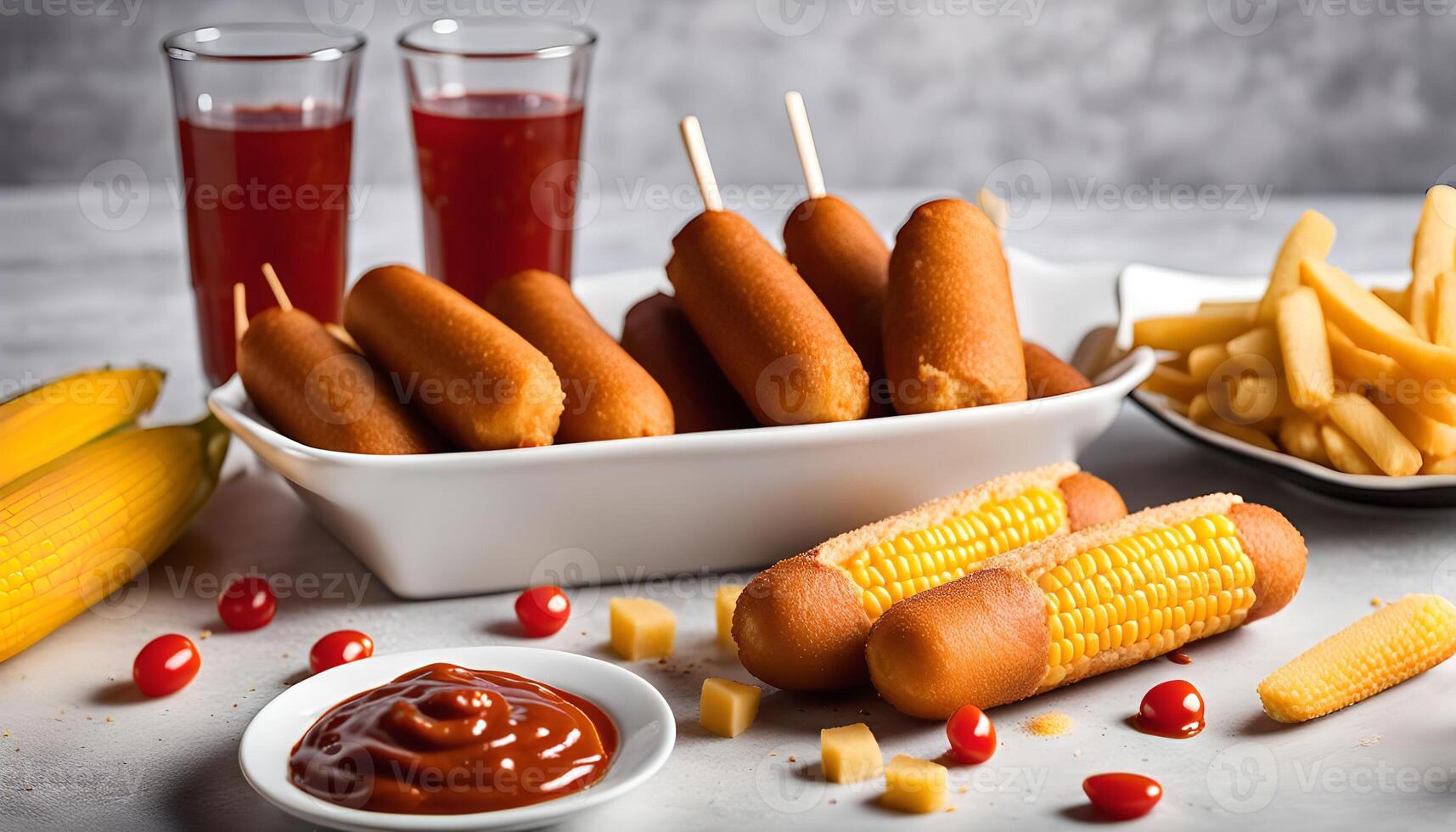 Corn Dogs and Fried Foods on a Tabletop photo