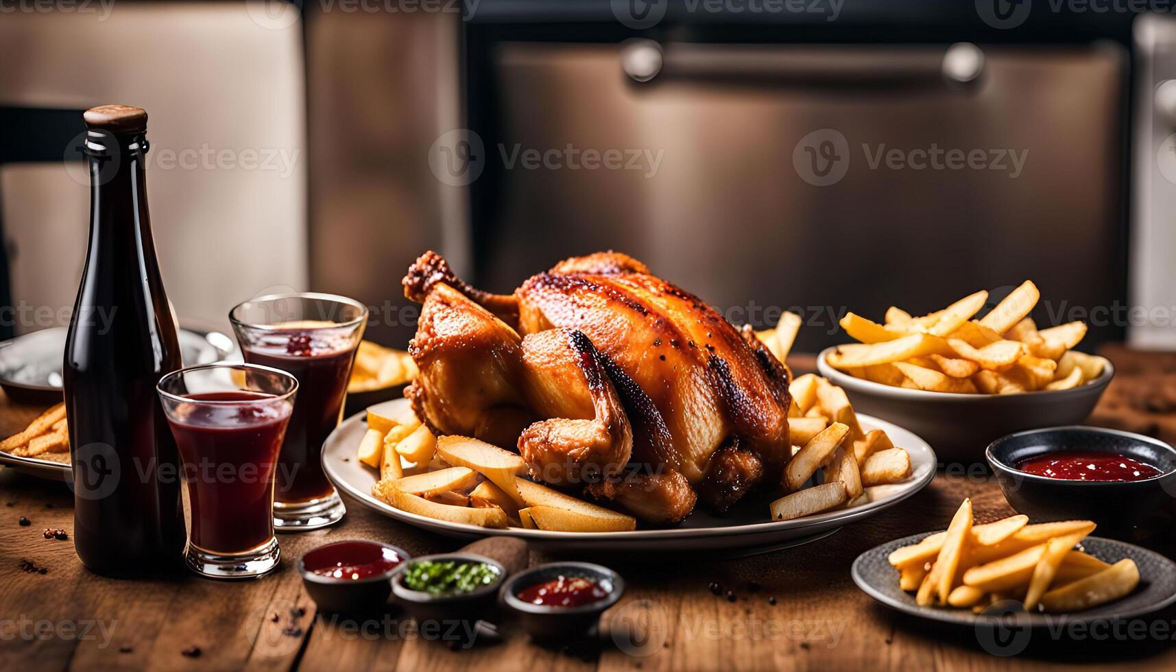 Roasted Chicken Dinner with French Fries photo